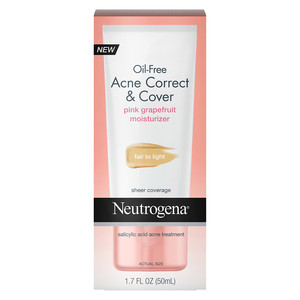 Find perfect skin tone shades online matching to Fair to Light, Oil-Free Acne Correct & Cover Pink Grapefruit Moisturizer by Neutrogena.